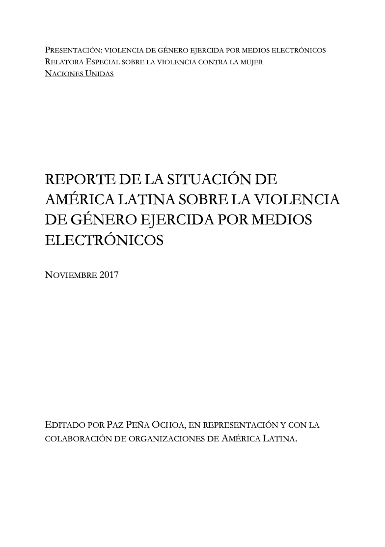 Reporte de la situación de América Latina sobre la violencia de género ejercida por medios electrónicos (2017)