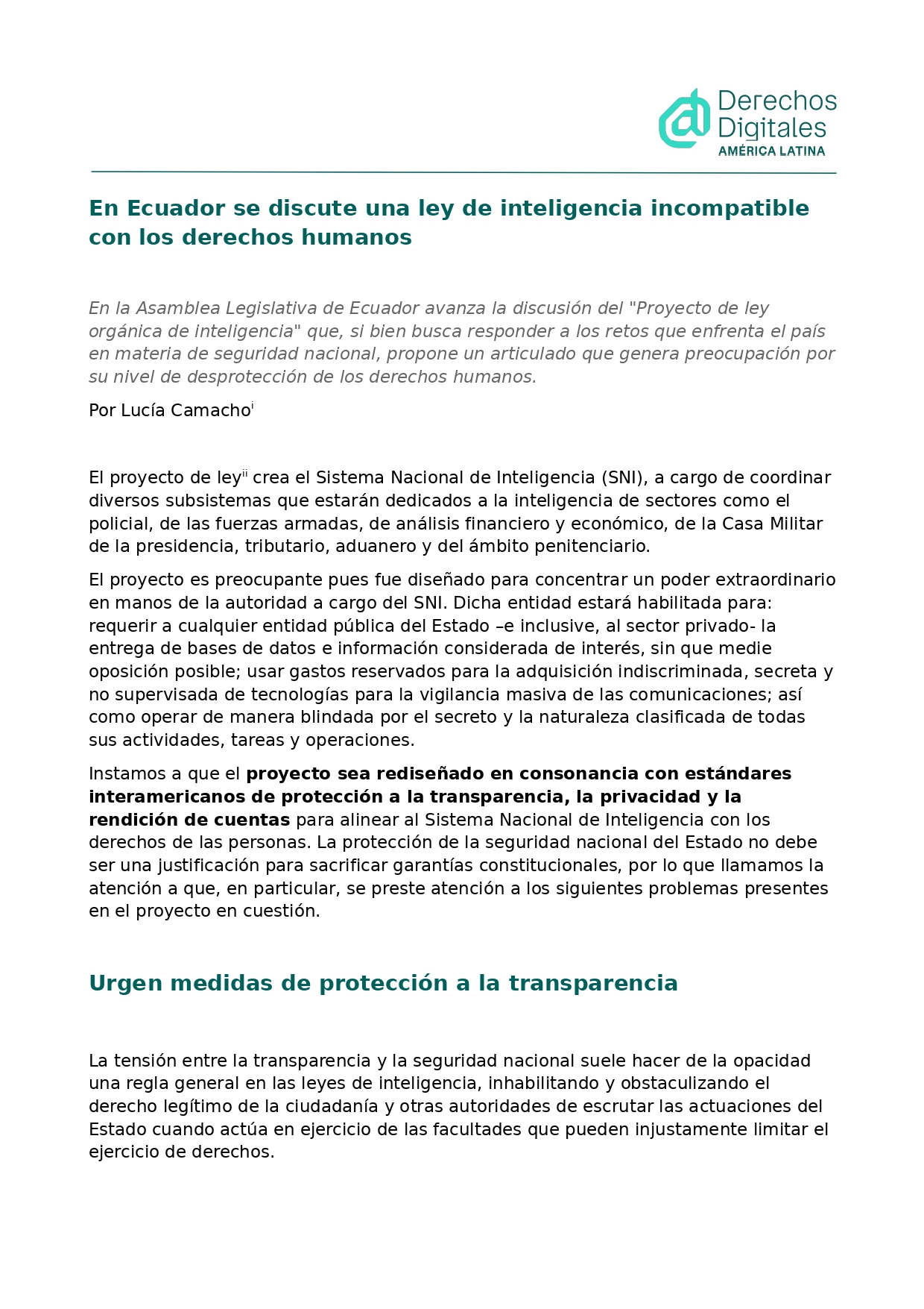 Análisis sobre el proyecto de Ley de Inteligencia en Ecuador