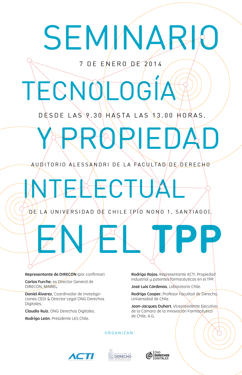 ONG Derechos Digitales realizará el seminario “Tecnología y Propiedad Intelectual en el TPP”